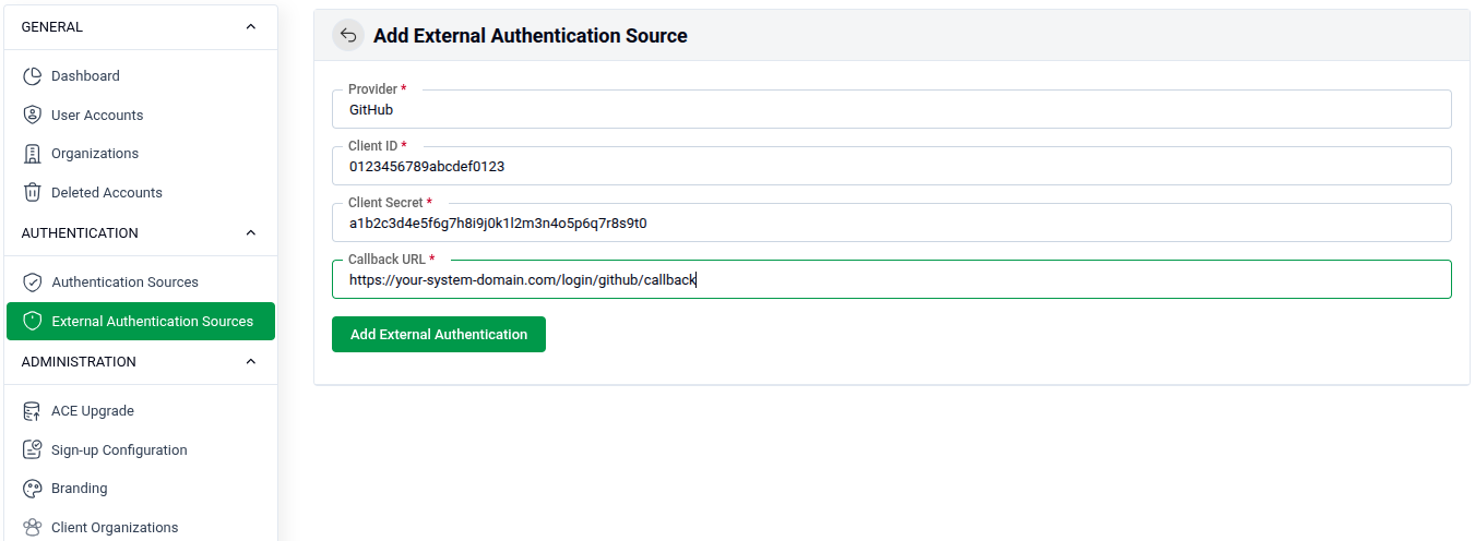 Add External Authentication Source