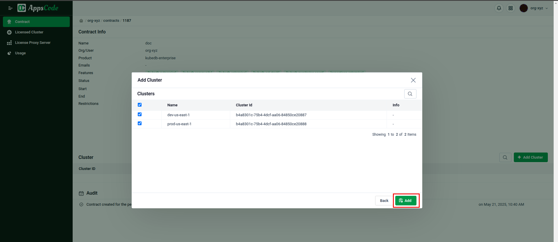 Add Cluster Information
