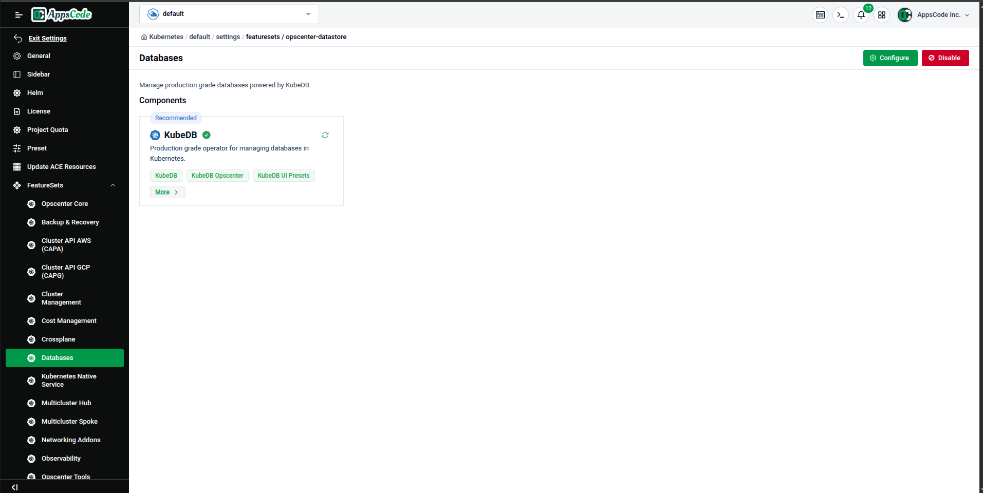 Databases page fully Ready — KubeDB component showing green checkmark