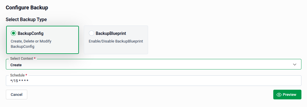 Create BackupConfig form with Schedule field